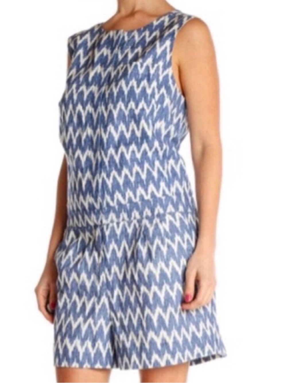 🌟 J.Crew Factory Blue & White Linen Blend Sleeveless Romper Women's Size 12